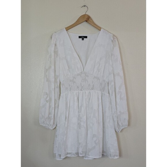 Lulu's Tomorrow And Always White Burnout Dress Medium Babydoll Romantic Lined